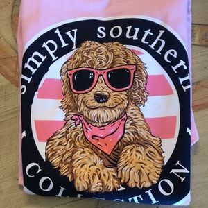 Simply Southern Short Sleeve Pink Tee w/Dog in Sunglasses (NWT)